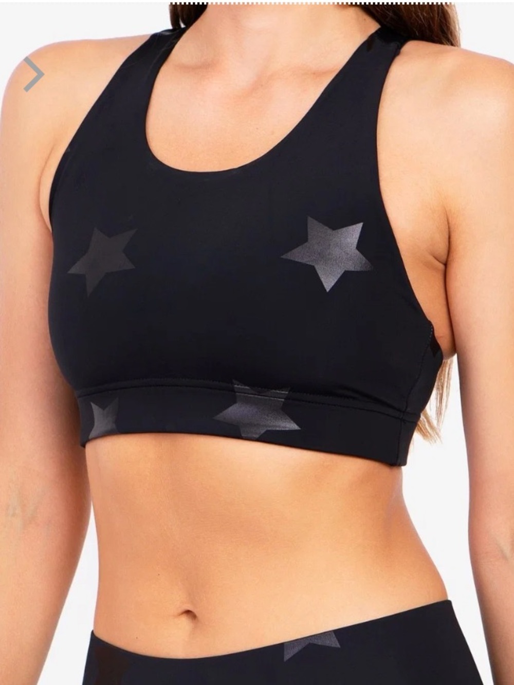 Aqua NWOT Athletic Black Tonal Star Foil Sports Bra, size M